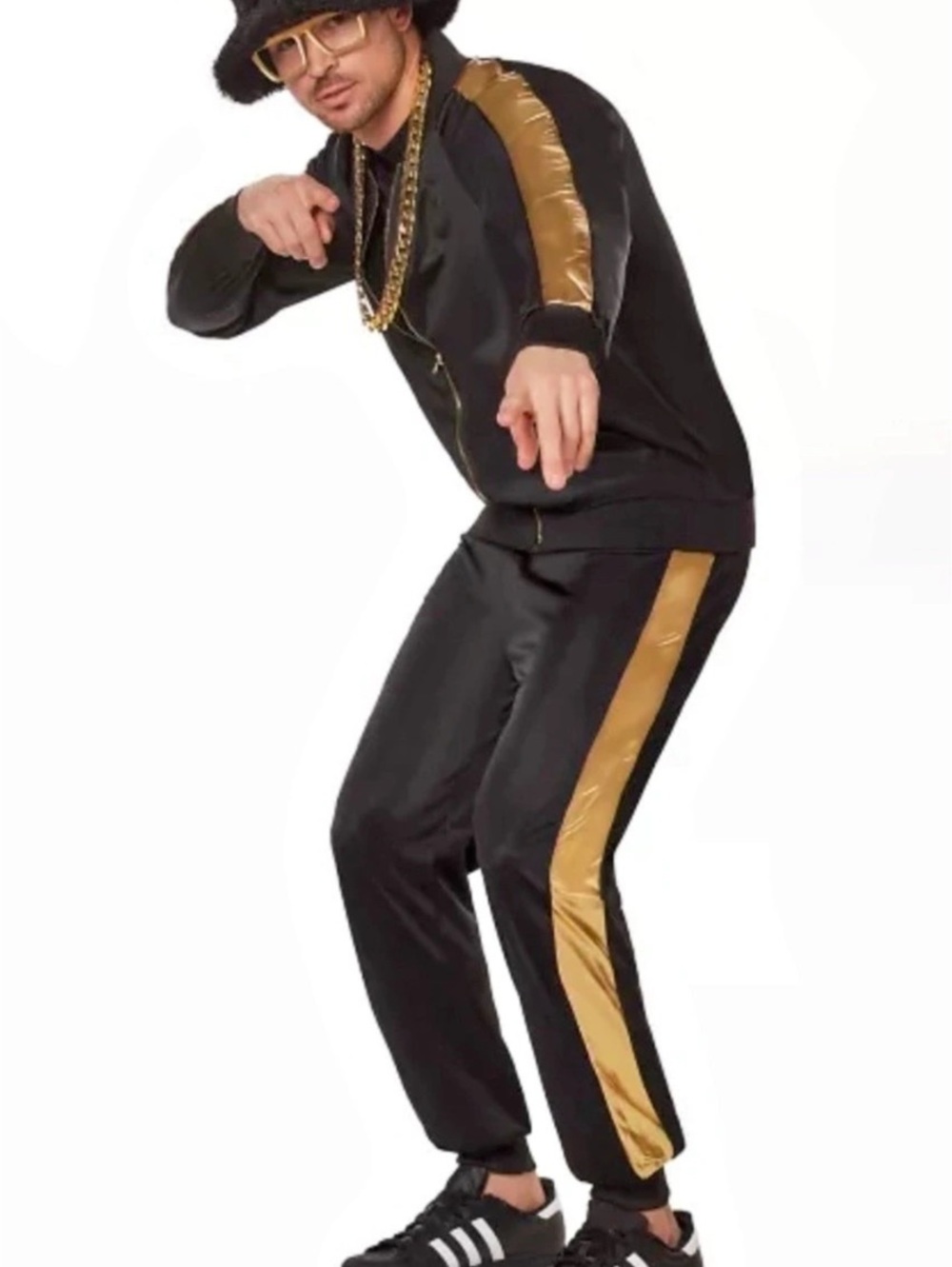 Spirit Halloween Adult Hip Hop Tracksuit Costume Black & Gold